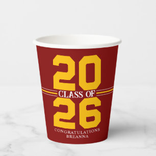 Maroon & Gold Class of Personalised Graduation Paper Cups