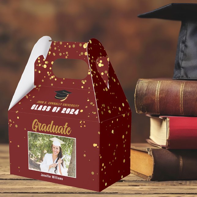 Maroon Gold College Graduation Photo 2025 Party Favour Box (Creator Uploaded)
