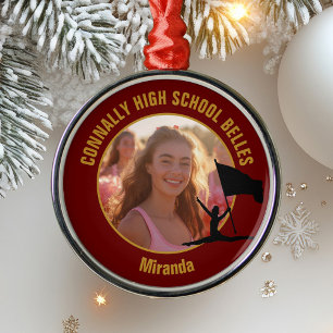 Maroon Gold Color Guard Photo Christmas Gift Metal Tree Decoration