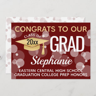 Maroon Gold Confetti Bokeh Bubbles Graduation Invitation