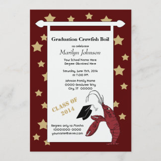 Maroon Gold Crawfish / Lobster Stars Graduation Invitation
