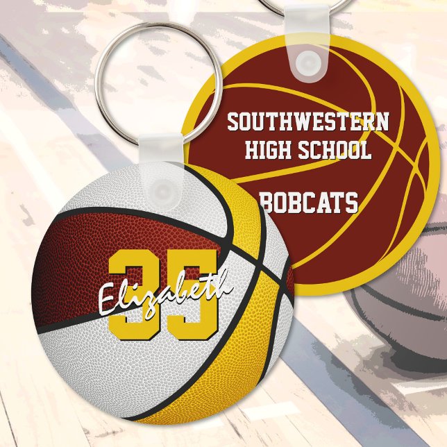 maroon gold custom jersey number basketball key ring (Creator Uploaded)