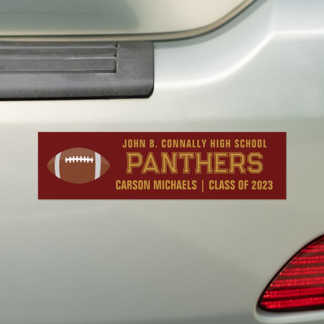 Maroon Gold Custom School Football Team Player Bumper Sticker (On Car)