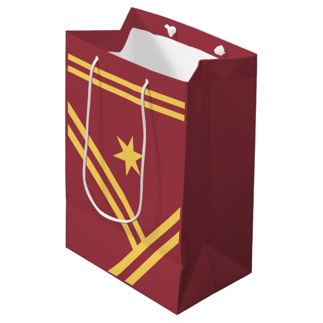 Maroon Gold Diagonal Stripes Star Modern Graphic Medium Gift Bag (Front Angled)