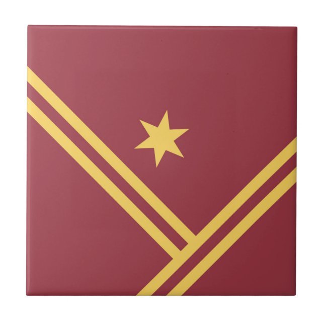 Maroon Gold Diagonal Stripes Star Modern Graphic Tile (Front)