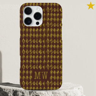 Maroon Gold Doodle Diamond Pattern Custom Monogram iPhone 16 Pro Max Case