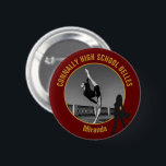 Maroon Gold Drill Team Photo High School Dancer 6 Cm Round Badge<br><div class="desc">This cool customized high school drill team photo gift features gold script of your team and dancer name on a maroon button with a silhouette of a girl holding pom poms in boots. Personalize with your student's photograph and class year as a proud parent. A mom and dad can wear...</div>