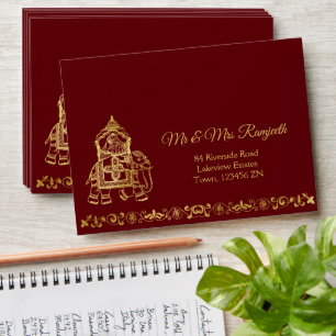 Maroon gold elephant Indian brides luxury wedding Envelope