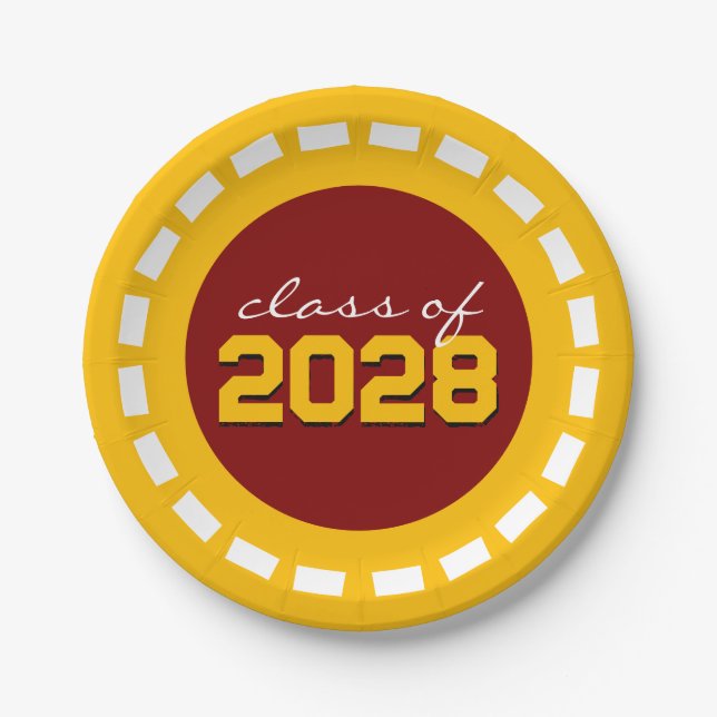 Maroon & Gold Filmstrip Class Year Graduation Paper Plate (Front)