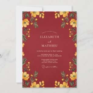 Maroon Gold Floral Wedding Invitation