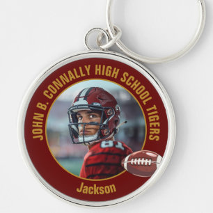 Maroon Gold Football Player Photo Commemorative Key Ring