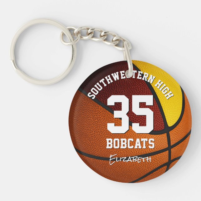 maroon gold girls boys basketball jersey number key ring (Front)