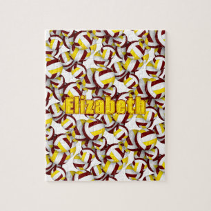 maroon gold girls boys team colours volleyball jigsaw puzzle