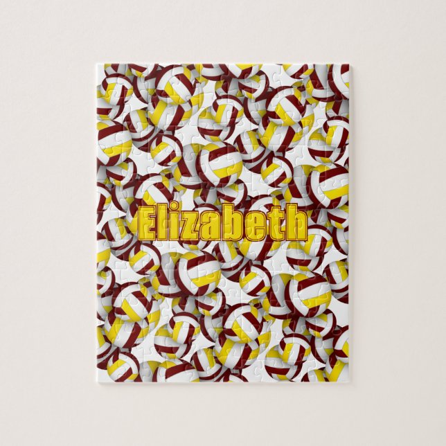 maroon gold girls boys team colours volleyball jigsaw puzzle (Vertical)