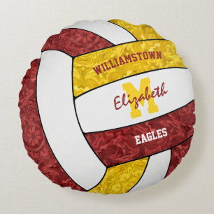 Maroon gold girls volleyball room decor  round cushion