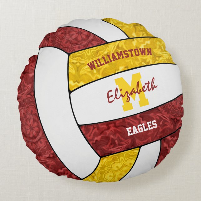 Maroon gold girls volleyball room decor  round cushion (Front)