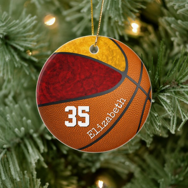 maroon gold girly basketball team colours custom ceramic tree decoration (Tree)