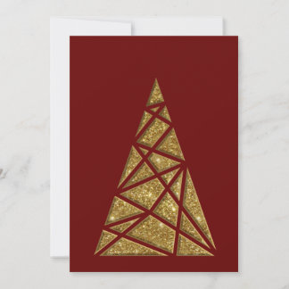 Maroon Gold Glitter Christmas Tree Flat Note Card