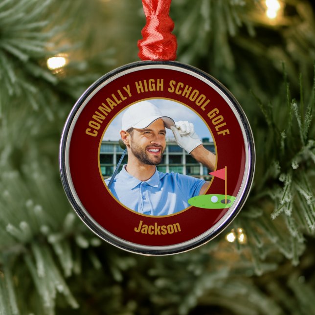 Maroon Gold Golfer Photo High School Golf Team Metal Tree Decoration (Tree)