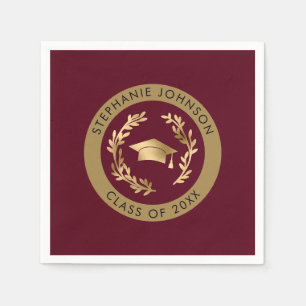 Maroon Gold Grad Cap Class of 20XX Party Napkin