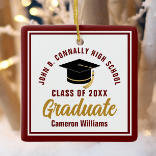 Maroon Gold Graduate 2023 Personalized Christmas Ceramic Ornament