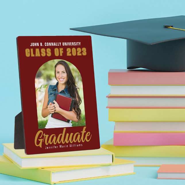 Maroon Gold Graduate Arch Graduation Photo Plaque (Creator Uploaded)