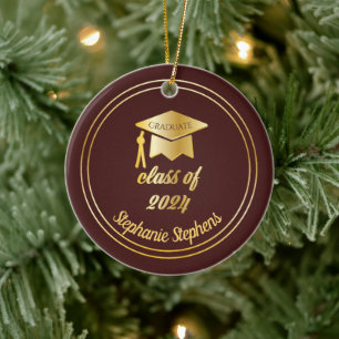Maroon Gold Graduate Cap Graduation 2022 Photo Ceramic Tree Decoration