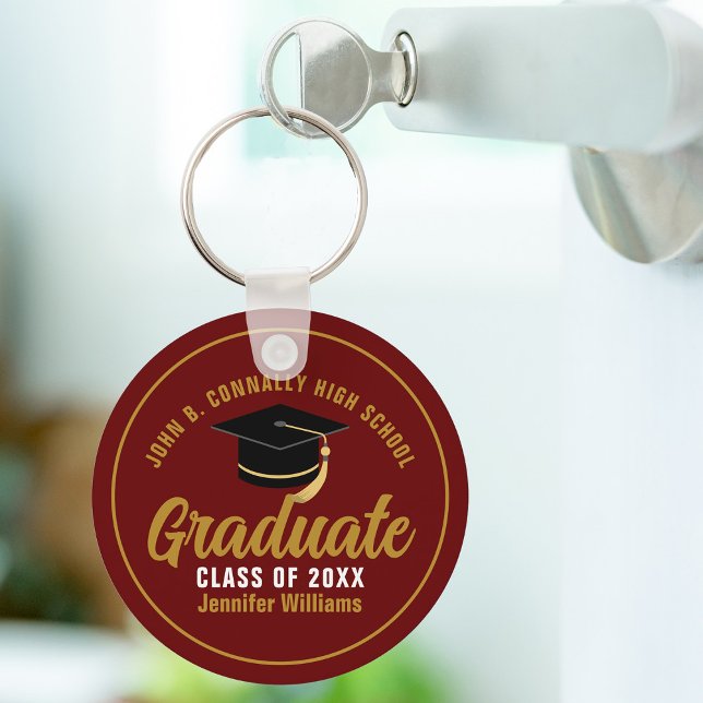 Maroon Gold Graduate Chic Custom 2024 Graduation Key Ring (Creator Uploaded)