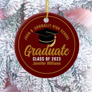 Maroon Gold Graduate Chic Custom 2025 Graduation Ceramic Tree Decoration