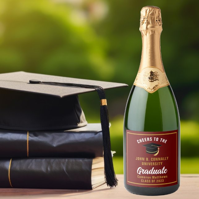 Maroon Gold Graduate Chic Custom Graduation Party Sparkling Wine Label (Creator Uploaded)