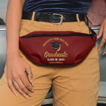 Maroon Gold Graduate Custom 2025 Graduation Bum Bags<br><div class="desc">This modern maroon and gold custom senior graduate fanny pack features your high school or college name for the class of 2025. Customise with your graduating year under the chic handwritten script and grad cap for a great personalised graduation keepsake gift.</div>
