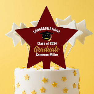 Maroon Gold Graduate Custom 2025 Graduation Party Cake Pick