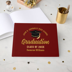 Maroon Gold Graduate Custom 2025 Graduation Party Guest Book