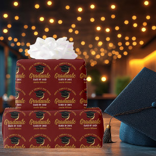 Maroon Gold Graduate Custom 2025 Graduation Wrapping Paper
