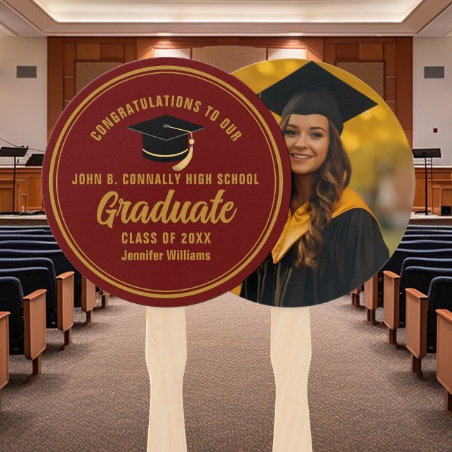 Maroon Gold Graduate Custom Graduation Photo Hand Fan (Creator Uploaded)