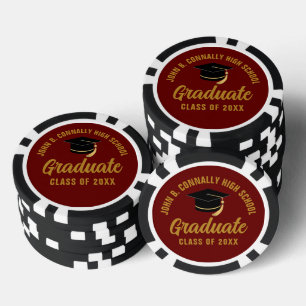 Maroon Gold Graduate Custom Graduation Poker Chips
