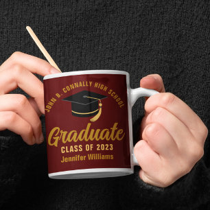 Maroon Gold Graduate Personalised 2025 Graduation Coffee Mug