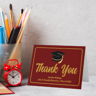 Maroon Gold Graduate Personalised 2025 Graduation Thank You Card