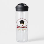 Maroon Gold Graduate Personalised 2025 Graduation Water Bottle<br><div class="desc">These modern maroon and gold custom senior graduate water bottle features your high school or college name for the class of 2025. Customise with your graduating year under the chic handwritten script and black grad cap for a great personalised graduation party favour gift.</div>