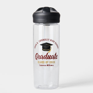 Maroon Gold Graduate Personalised 2025 Graduation Water Bottle