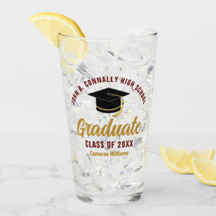 Maroon Gold Graduate Personalised Graduation Glass
