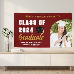Maroon Gold Graduate Photo 2024 Graduation Party Banner