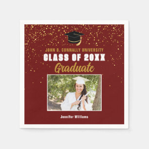 Maroon Gold Graduate Photo 2024 Graduation Party Napkin