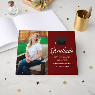 Maroon Gold Graduate Photo 2026 Graduation Party Guest Book