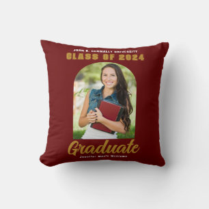 Maroon Gold Graduate Photo Arch 2024 Graduation Cushion