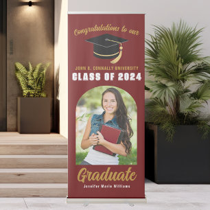 Maroon Gold Graduate Photo Arch Graduation Party Retractable Banner