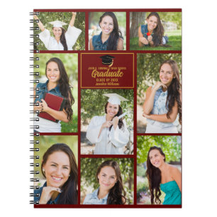 Maroon Gold Graduate Photo Collage 2025 Graduation Notebook