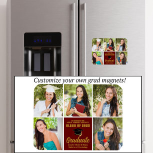 Maroon Gold Graduate Photo Collage Chic Graduation Magnet