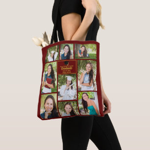 Maroon Gold Graduate Photo Collage Graduation Gift Tote Bag