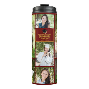 Maroon Gold Graduate Photo Collage Graduation Thermal Tumbler